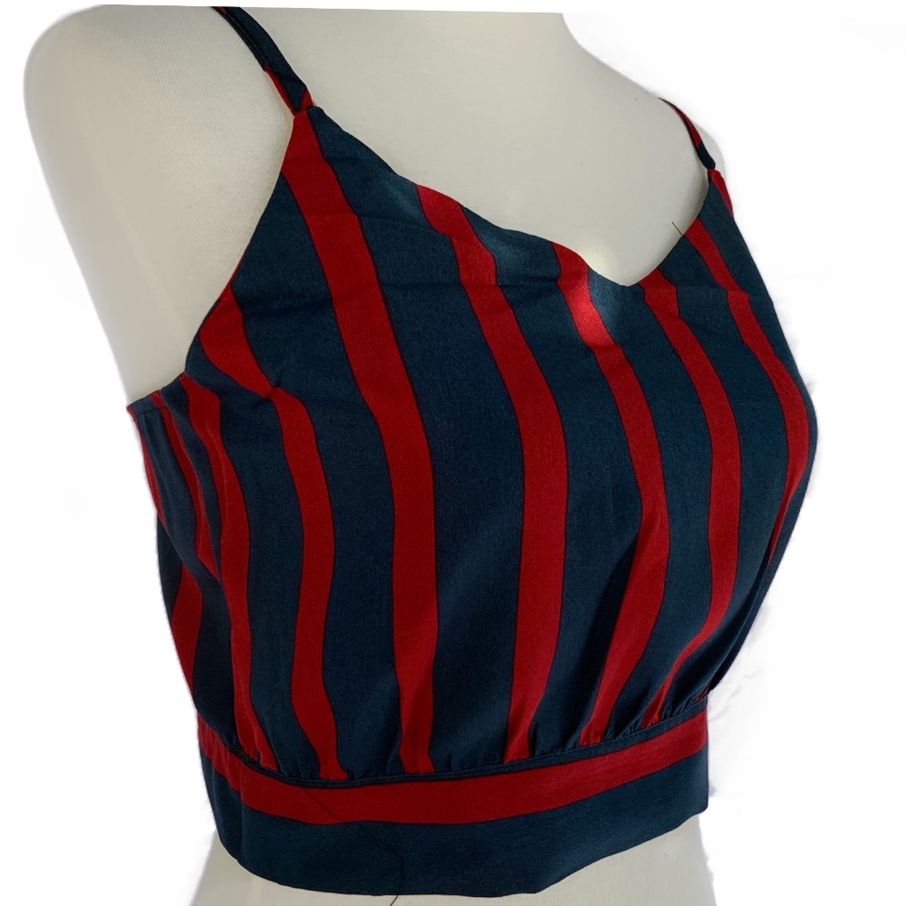 Striped V-neck Cropped Tank with Tie Back S/M/L - Picture 6 of 7